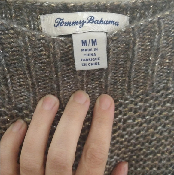 Tommy Bahama wool blend shimmer metallic knit sweater shirt top - Picture 6 of 8